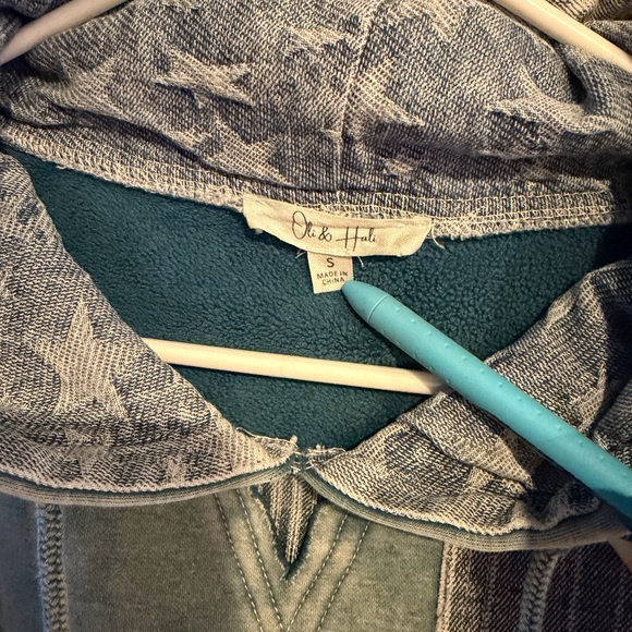 Oli & Hali Patchwork Hoodie in Blue and Gray denim stars small s oversized - Picture 7 of 7